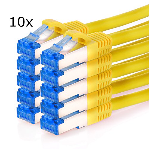 TPFNet (10er PACK) 0,50m 0,5m CAT.6A - CAT6A Premium Ethernet LAN Patchkabel SFTP DOPPELT GESCHIRMT 500MHz | Gigabit Netzwerkkabel | LAN-Kabel | RJ45 Kabel | Internetkabel | RJ45 Netzwerk Anschlusskabel | Patch Kabel | Ethernet Kabel mit Knickschutztülle, 10 Gigabit gelb (RJ45, Cat 6A, Twisted Pair, S/FTP (PIMF) DOPPELT GESCHIRMT, CAT.6A - CAT6A EIA/TIA, Class EA, halogenfrei, 10 Gigabit/s)