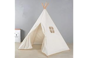 Takezuaa Kids Teepee Play Tent Indian Children Wigwam Play House for Boys Girls- Cotton Canvas Portable Princess Girls Tent for Indoor and Outdoor
