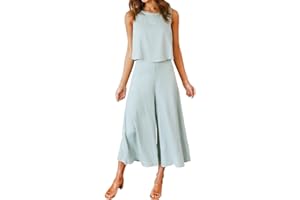 FANCYINN Donna Estate 2 Pezzi Outfits Canotta Lunga di Base Camicia Pantaloni Lunghi a Vita Alta Tute