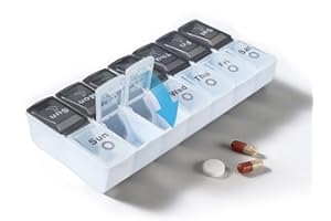 FainFun pudełko na tabletki, 7 dni, rano wieczorem, duże, odporne na wilgoć, 7 dni rano wieczorem, dozownik leków na 7 dni, dozownik na tydzień, 14 przegródek (czarny i biały)