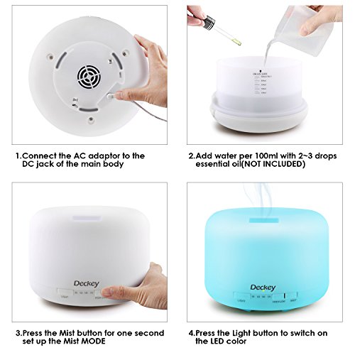 Deckey Aroma Diffuser 500ml Ultraschall Nebel Luftbefeuchter Duftöldiffusoren Raumbefeuchter Purifier LED Farbwechsel für Yoga Kinderzimmer Schlafzimmer Büro weiß - 5