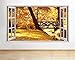 Produktbild tekkdesigns H806 Brücke im Herbst Baum Blätter Fenster Wand Aufkleber 3D Kunst Aufkleber Vinyl Zimmer (groß (90 x 52 cm))