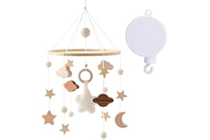 SURAKEY Mobilne dzwonki wietrzne dla niemowląt, mobilne drewniane z mobilną pozytywką, chmury, gwiazdy, mobilny dzwonek do łóżeczka dziecięcego, zawieszka do łóżeczka dziecięcego, dzwonek do łóżeczka