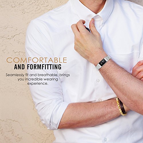 MoKo Fitbit Charge 2 Armband – Edelstahl Replacement Wrist Band Watchband Strap Uhrenarmband Erstatzband mit Metallschließe und Schnalle Watch Band für Fitbit Charge 2 Smartwatch Zur Herzfrequenz und Fitnessaufzeichnung, Silber - 5