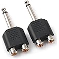 NANYI 1/4Inch 6.35mm Male to 2 RCA Female Audio Heads, 1/4Inch 6.35mm M One-Two RCA F Stereo Interconnect Audio Adapter, 2Pack (6.35mm M-2xRCA F-TS)