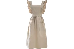Förkläden För Matlagning I Kök Klänning För Kvinnor Med Fickor Söta Förkläden I Bomull För Bakning Målning Trädgårdsarbete Rengöring Beige,One Size