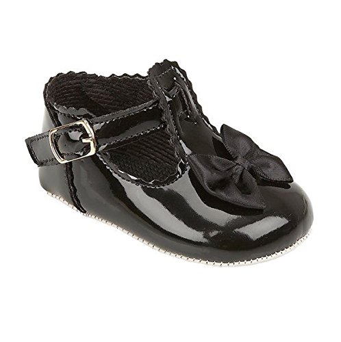 BABY GIRLS RED BLACK PINK WHITE IVORY PATENT PRAM CHRISTENING SHOES SIZES 0 TO 4 UK (3 (12-18months), Black)