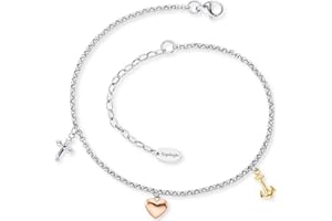Engelsrufer Fußkettchen für Damen mit Anhänger, 925er Sterlingsilber rhodiniert, oder Edelstahl, Bicolor, Tricolor, verstellbare Länge, nickelfrei, Allergiker geeignet