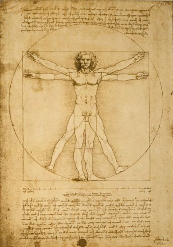 Affiche Prints AZ24 Vintage Leonardo da Vinci's Vitruvian Man Re-Print Reproduction Print Card - A5 (148mm x 210mm)