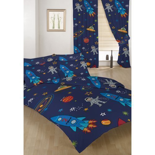 Space Boy Double Duvet Cover Set with Curtains 66 x 72"