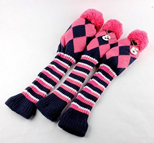 MamimamiH Knit 3pcs Headcover Set Vintange Pom Pom Sock Covers 1-3-5