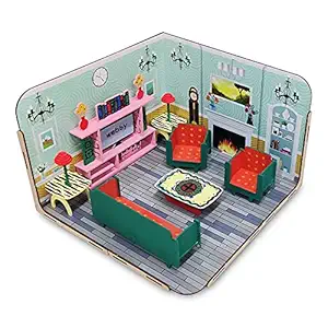 Webby DIY Paint Your Pre-Assembled Living Room Furniture Wooden Dollhouse Kit for Kids