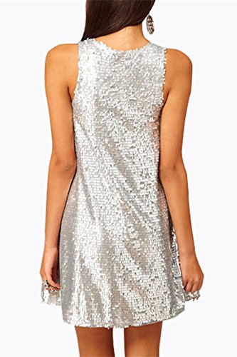 SZIVYSHI Reizvolles Silbernes Sequin Sleeveless Runden Hals Kleid L - 2