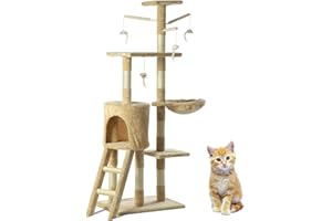 locallocal Multi Level Cat Tree Tower, Cat Scratching Post Cat Tree Tower with Sisal, Beige