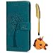 Produktbild Flip Handy Schutzhülle für Samsung Galaxy A7 2018 Case Cover mit Tier Kable Stift, Stoßfest Weich PU Leder Brieftasche Damen Herren Karten Magnet Stand Halter Klappetui (Blau)