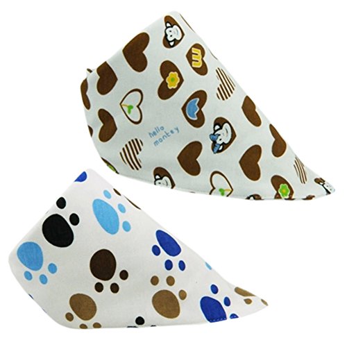 Set Of 2 Baby Cute Bandana Drool Bibs Unisex Cotton ( Heart & Footprints )