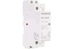 BAOMAIN Contactor CA, 2 polos 2 NA, 20 A, Tensión de bobina CA 220 V, montaje en carril DIN de 35 mm,Homologado VDE, BCT-20/20 (2P 2NO 220V)