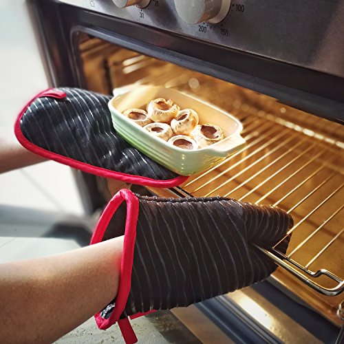Deik Ofenhandschuhe und Topflappen,Hitzebeständige Handschuhe bis zu 240℃, Silikon Anti-Rutsch topfhandschuhe, Geeignet für Kochen, Backen, Grillen, Schwarz - 3
