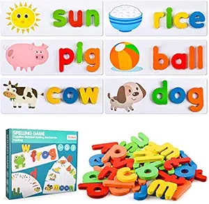 MentorKids Spelling Games Words Matching Letter Puzzles Games Toys for Boys Girls Toddlers Educational Preschool Toys Learning Toys for 2-4 Year Old Girls Boys, Pack Of 1, Multicolor