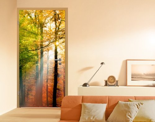 Türtapete Papiertapete Wald No.54 'FOREST LIGHTS' 100x210cm Foto Tapeten Bäume , Größe:210cm x 100cm