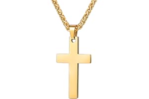 PROSTEEL Collier Homme Croix en Acier Inoxydable, Pendentif Croix Latine avec Chaîne Spiga 3mm de 55+5cm, Bijou Chrétien