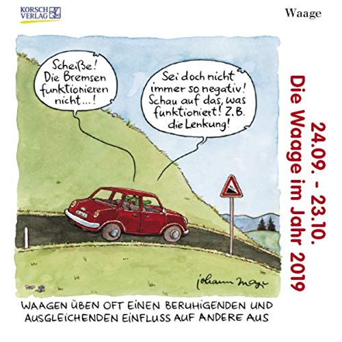 Waage Mini 249319 2019: Sternzeichenkalender-Cartoon - Minikalender im praktischen quadratischen Format 10 x 10 cm.