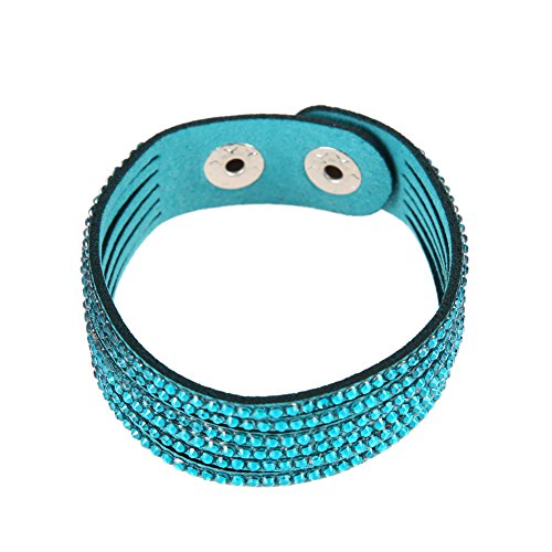 Preisvergleich Produktbild Broadroot New Fashion Leather Wristband Cuff Punk Crystal Bracelet Peacock Blue