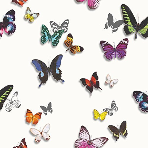 Arthouse Bahia Schmetterling Muster Tapete Silber Schmetterlinge Metallisches Motiv - Weiß 690401