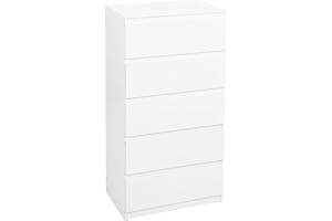 ‎LIINK1GA Komodenschrank für Schlafzimmer 60 cm Breit Kommode Weiß mit 5 Schubladen, Nachtkasten Schubladenkommode Kommode&Sideboard Komoda Weiss für Büro Wohnzimmer Schlafzimmer Flur Möbel/(60x40x120CM)