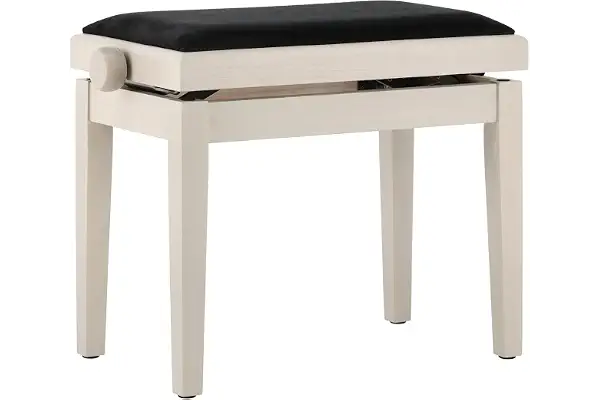 GEWA Banco de Piano Deluxe Abedul Blanco Mate (Ajuste de Altura Suave de 48-57 cm, Hecho de Madera Maciza de Calidad, Duradero y Robusto, Superficie de Asiento de 52 x 30 cm, tapizado de Terciopelo)