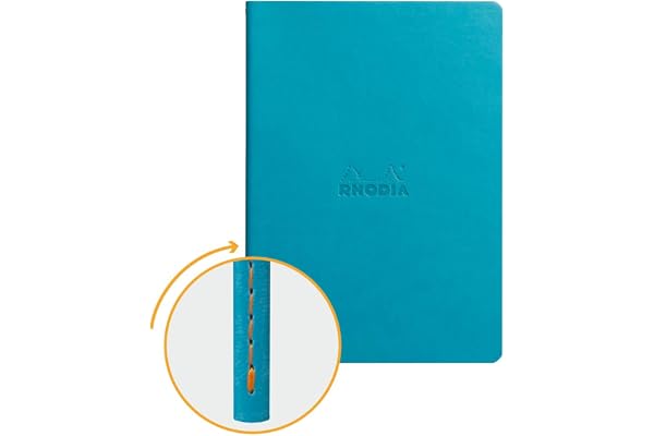 RHODIA 116457C - Carnet Souple Piqûre Textile Turquoise - A5 14,8 x 21 cm - Pointillés Dot - 64 pages - Papier Clairefontaine Ivoire 90 g/m² - Couverture Simili Cuir - Collection Rhodiarama
