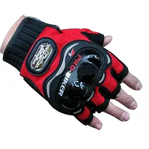 Probiker Half Cut Gloves for Motorcycle Scooter (Red, M)