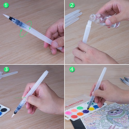ZWOOS 6 Stück Water Brush Pen Aquarell Pinsel Pen Wasser Pinsel – Wasserpinsel Perfekt für Wasserfarben, Aquarellstifte, Pinselstifte, Marker - 6