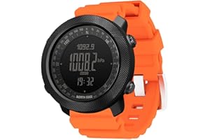 HXHH Montre intelligente en silicone pour sports de plein air avec altimètre, baromètre, boussole et thermomètre - Étanche jusqu'à 50 m - Montre militaire multifonction - Tracker fitness (Orange)