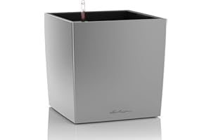 Lechuza – Pot de Fleurs d'Interieur – Premium Cube – Réserve d'Eau Intégrée – Coloris Argent – 50 x 50 x 50 cm