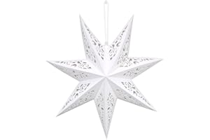 CAPANEUS Papierstern Weihnachten, Aushöhlen Faltsterne Weihnachten 45 cm Ø Weiß, Papiersterne zum Aufhängen, Lampenschirm Stern, Papierstern für Fensterdeko Weihnachtsdeko Weihnachtsbaum