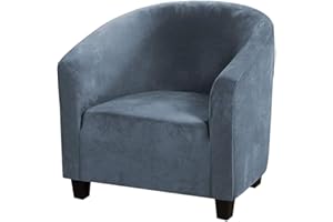EURHOWING Velvet Tub Chair Slipcover, High Stretch Club Chair Covers Washable Armchair Sofa Couch Covers Slipcovers Furniture Protectors for Dining Living Room Office(Grey Blue, Velvet)