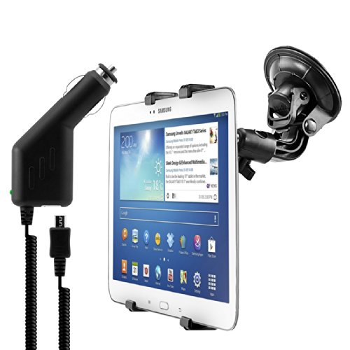 kwmobile KFZ Scheiben Halterung für Samsung Galaxy Tab 3 10.1 – PKW Auto Halter mit Saugnapf in Schwarz + Ladegerät - 5