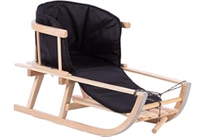 moovkee. Holzschlitten mit Rückenlehne Kinder - Kinderschlitten mit Lehne - Schlitten Holz mit Griff an Zugseil – Licht und Einfaches Gleiten