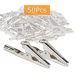 YuCool Lot de 50 pinces crocodiles en métal plaqué nickel pour travaux de laboratoire électriques et de plomb 52 mm
