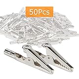 YuCool Lot de 50 pinces crocodiles en métal plaqué nickel pour travaux de laboratoire électriques et de plomb 52 mm
