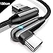 Produktbild 90 Grad USB Type-C Kabel mit LED-Licht, Cafele 180cm rechtwinkeliges Type-C Ladekabel für USB-A zu USB-C Ladegeräte für Samsung Galaxy S9/S8 Plus/Note 8, LG V30/V20, Google Pixel - Schwarz Neu