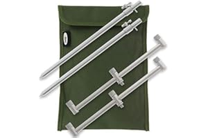 DNA NGT Carp Coarse Fishing 2x 30-50cm Stainless Steel Extendable Bank Sticks & 2x 30cm 3-Rod Buzz Bar Set with Green Nylon Case