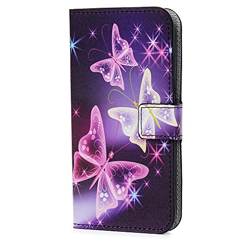 Badalink für Samsung Galaxy A3 2017 Case Hülle für Samsung Galaxy A3(2017)/A320F (4.7″) – Cover Flip Tasche mit Kartenfach und Ständerfunktion in Schmetterling Butterfly Muster Lila Design + 1x Anti Staub Schutz Stöpsel + 1x Eingabestift Stylus Touch Pen - 2