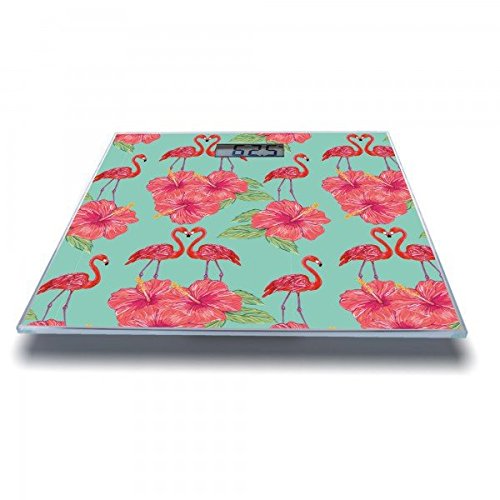 banjado - digitale Personenwaage Körperwaage 30cm x 30cm Glaswaage mit Motiv Flamingo Liebe