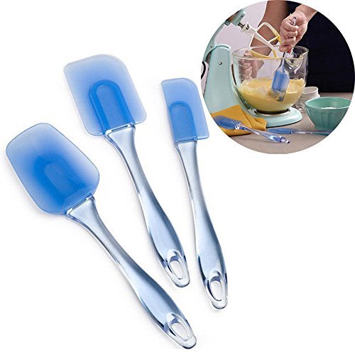 Itian 3 Stück Silikon Spatel, Haltbar, Weich und Hitzebeständig, Küche Gadget und Backwerkzeuge (Blau) - 6