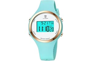 aswan watch Orologio digitale da donna con sveglia, display notturno, luce LED, cronometro, calendario, indicatore orario 12/24 ore, orologio sportivo leggero da donna con cinturino in silicone