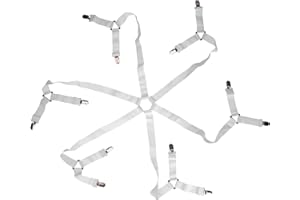 ENLACE Napinacz prześcieradła, pasy mocujące z metalowymi klamrami, 6-stronny trójkąt, napinacz prześcieradła, regulowany do okrągłych i kwadratowych materacy, prześcieradło na łóżko, obrusy, kolor biały