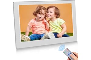 YOUYU Digital Photo Frame 10 Inch, Digital Picture Frame, Remote Control, Plug & Play, IPS Display, Automatic Playback Photo/Video/Calendar/Clock, Electric Frame Supports USB and SD card (White)