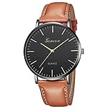 Suitray Damen Armbanduhr,Einfach Nummerlos Frauen Uhren Analoge Quarzuhr Freizeit Uhr Women Watches Geschenk,Runde Zifferblattgehäuse Lederband Uhren